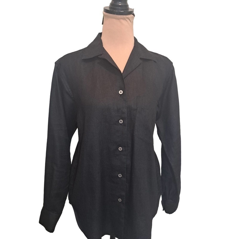 Lauren Ralph Lauren Black Linen Blend Button Down Shirt Size S